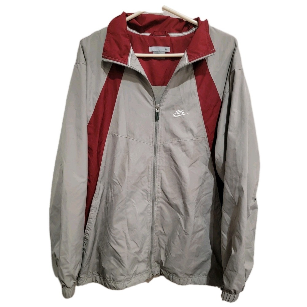 Vintage Nike Windbreaker Mens L Gray Burgundy Gray Tag Y2K Double Embroidered
